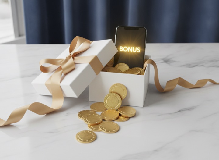 Gift box with gold chips and a phone